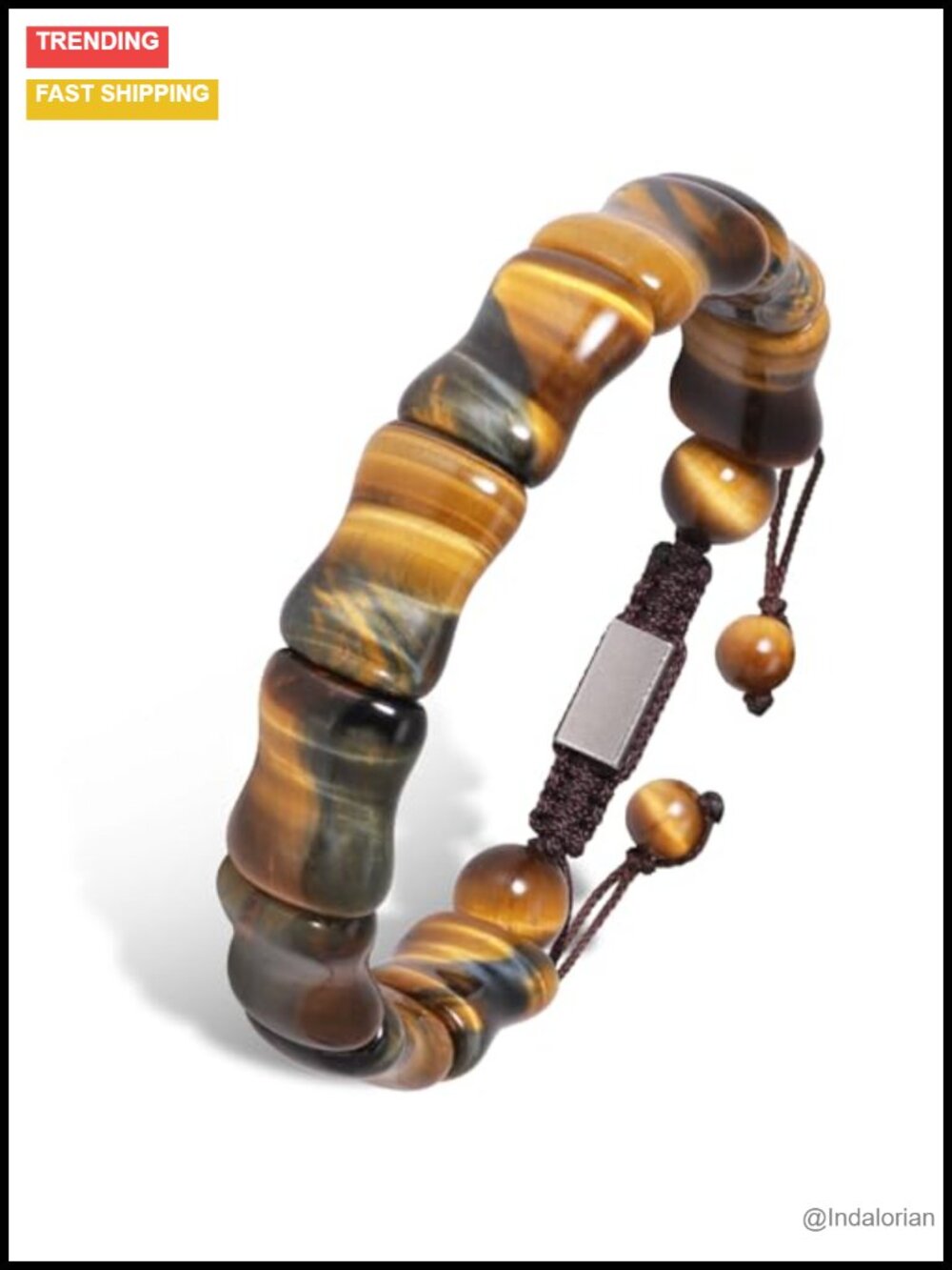 Men's Natural Tiger Eye Stone Bead Bracelet Adjustable Handmade Gem
